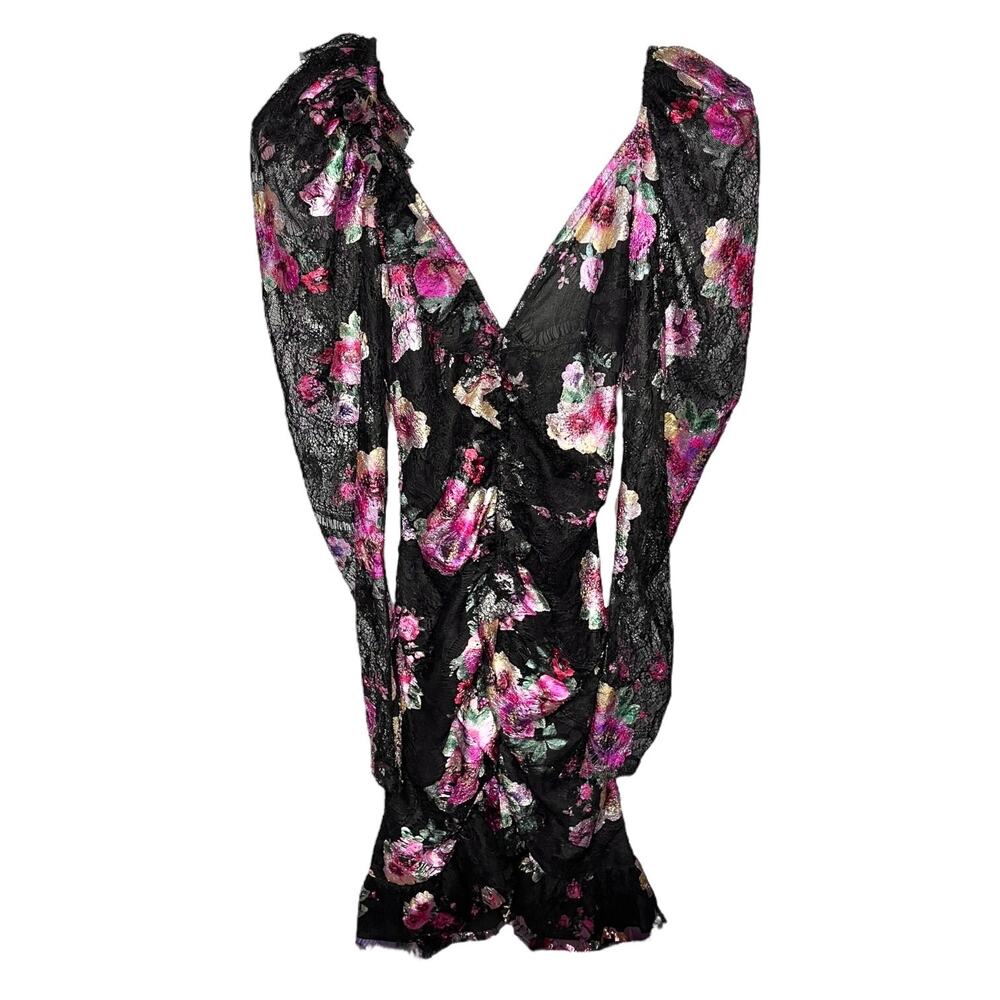 For Love & Lemons Benatar Ruffle Mini Dress Foil Floral Size XS